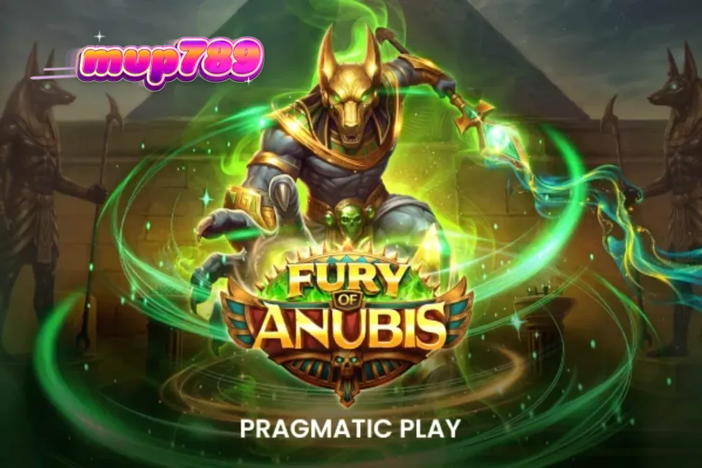 Tampilan visual slot Fury of Anubis dengan latar belakang makam Mesir kuno yang gelap dan berapi-api.
